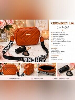 QUILTED CROSSBODY BAGS BROWN COLOR + LIPSTICK CASE